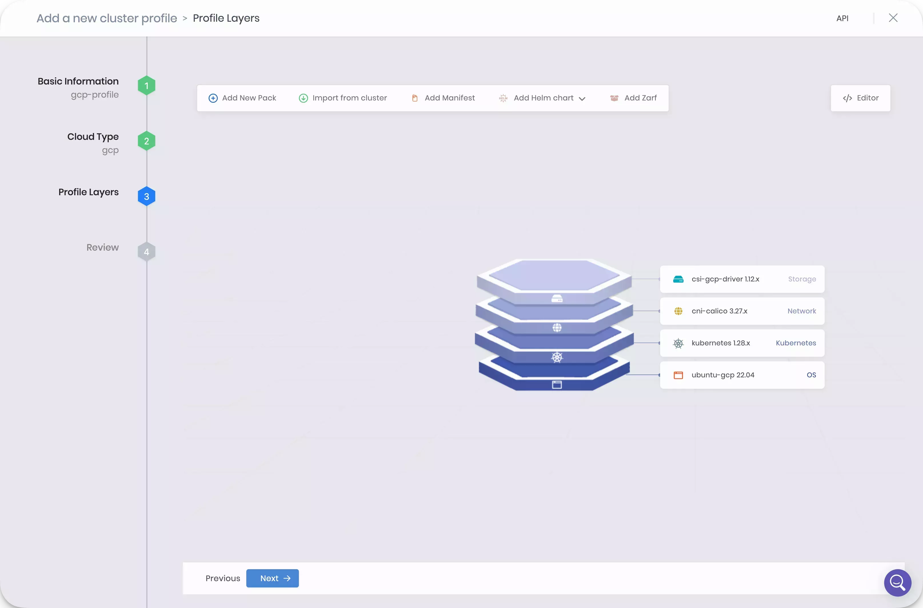 GCP cluster profile view