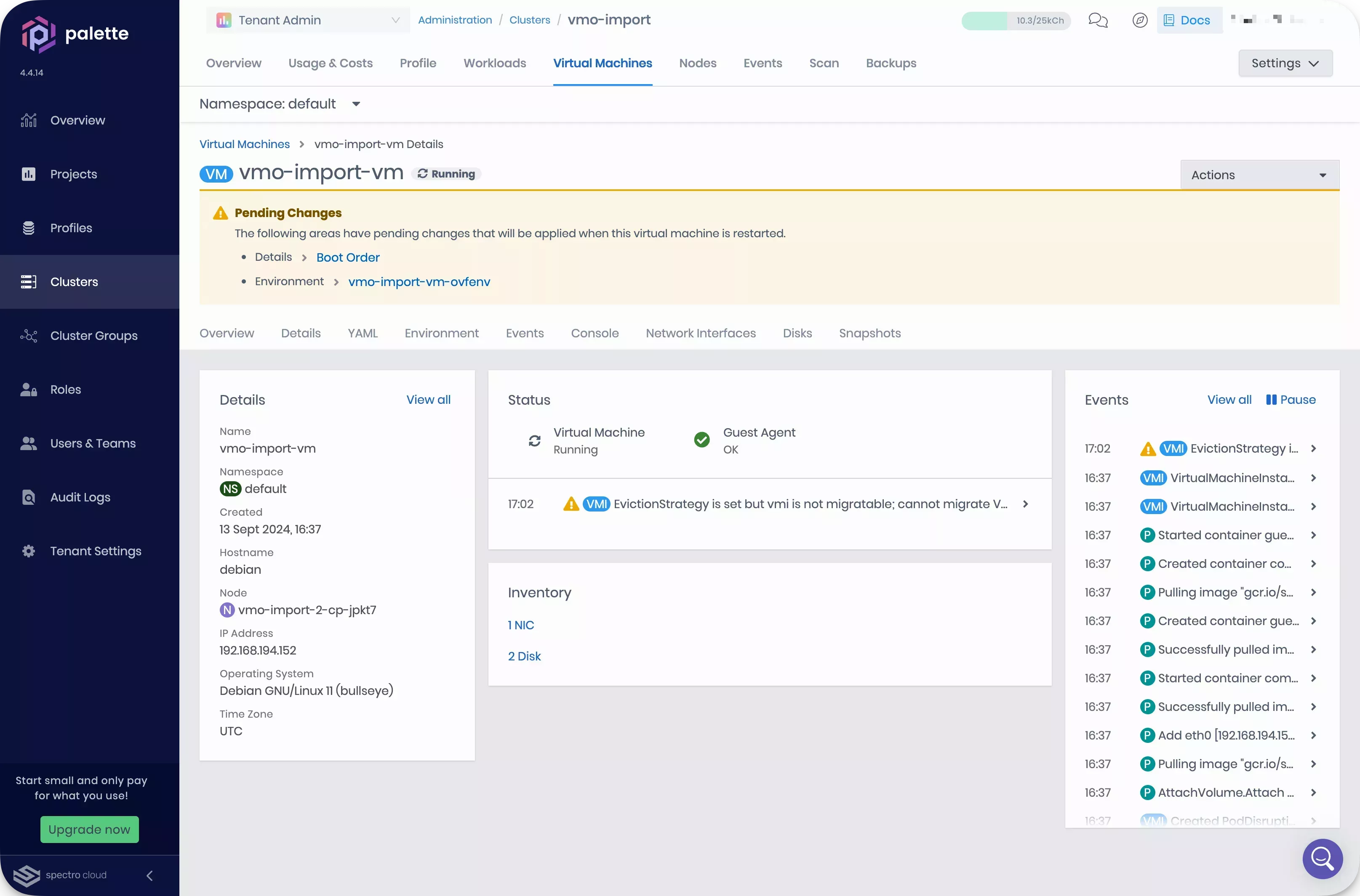 Imported VM details